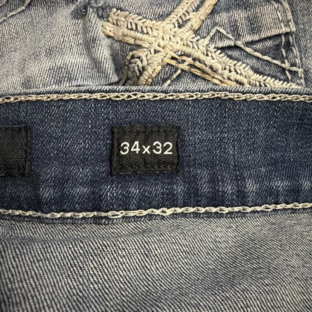 BKE Buckle Men's‎ Sz 34x32 Jake Blue Denim Stretch Jeans, Distressed GUC!